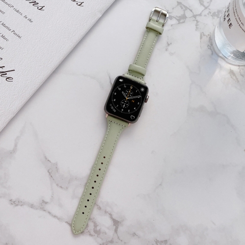 

Sewing Plain Weave Small Waist Leather Replacement Strap Watchband For Apple Watch Series 7 41mm / 6&SE&5&4 40mm / 3&2&1 38mm(Green)