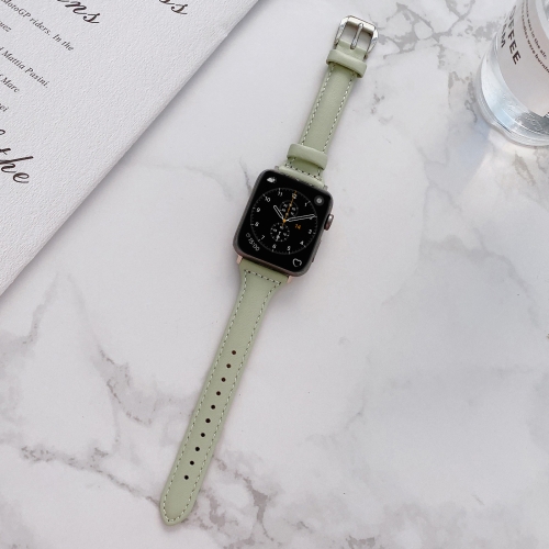 

Sewing Plain Weave Small Waist Leather Replacement Strap Watchband For Apple Watch Series 7 45mm / 6&SE&5&4 44mm / 3&2&1 42mm(Green)