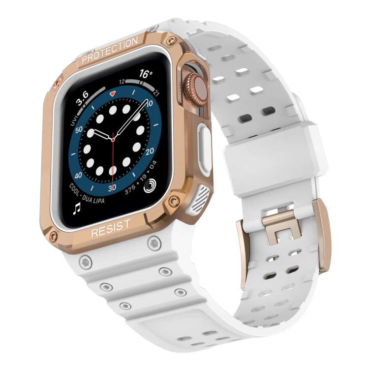 

Silicone Integrated Replacement Strap Watchband For Apple Watch Series 7 41mm / 6&SE&5&4 40mm / 3&2&1 38mm(Cloudy White+Rose Gold Frame)