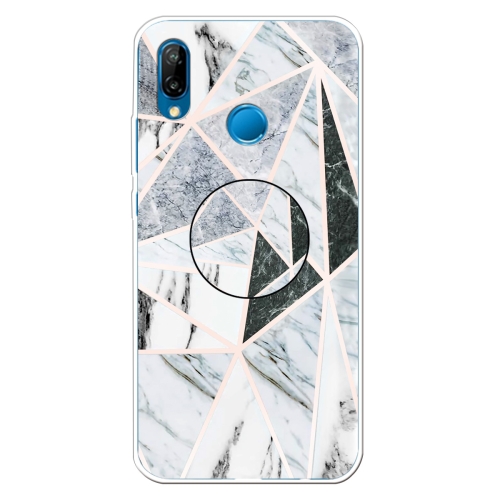 

For Huawei P20 Lite Embossed Varnished Marble TPU Protective Case with Holder(Polytriangle)