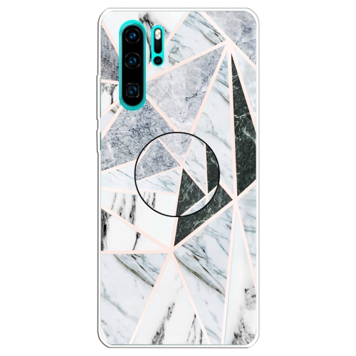 

For Huawei P30 Pro Embossed Varnished Marble TPU Protective Case with Holder(Polytriangle)