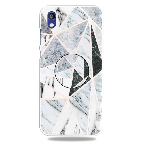 

For Huawei Honor 8S Embossed Varnished Marble TPU Protective Case with Holder(Polytriangle)