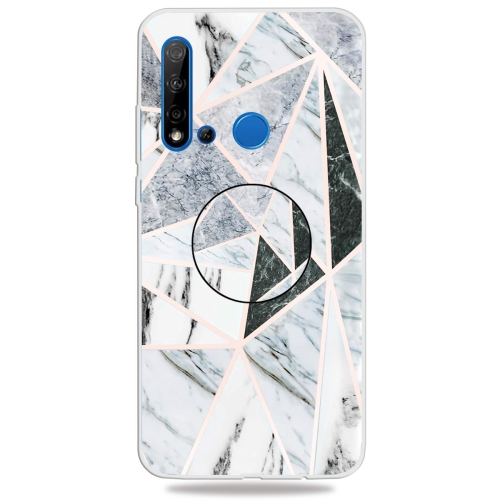 

For Huawei P20 lite (2019) Embossed Varnished Marble TPU Protective Case with Holder(Polytriangle)