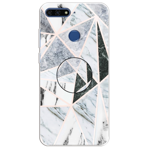 

For Huawei Honor 7A Embossed Varnished Marble TPU Protective Case with Holder(Polytriangle)