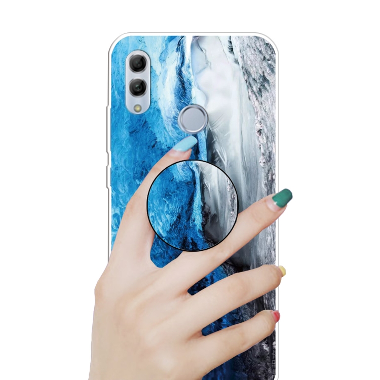 

For Huawei Honor 10 Lite Embossed Varnished Marble TPU Protective Case with Holder(Dark Blue)