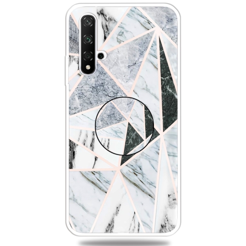 

For Huawei Honor 20 Embossed Varnished Marble TPU Protective Case with Holder(Polytriangle)