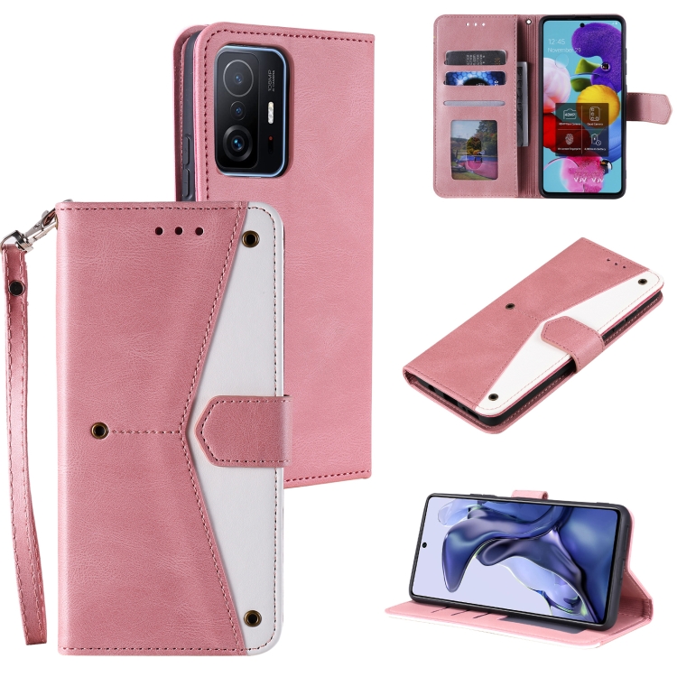 

For Xiaomi Mi 11T Stitching Calf Texture Horizontal Flip Leather Case with Holder & Card Slots & Wallet(Rose Gold)