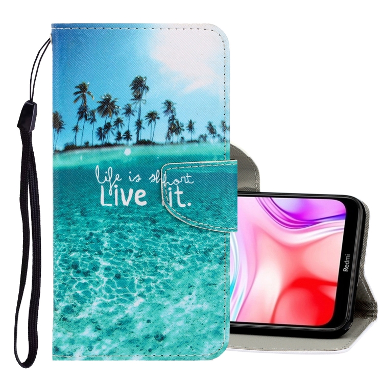 

For Xiaomi Redmi 8 3D Colored Drawing Horizontal Flip PU Leather Case with Holder & Card Slots & Wallet(Coconut Tree)