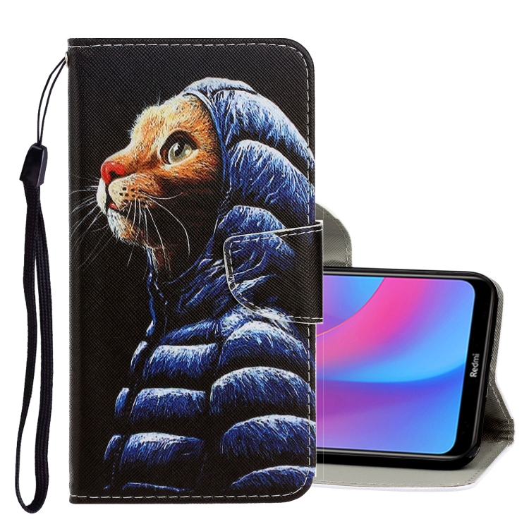 

For Xiaomi Redmi 8A 3D Colored Drawing Horizontal Flip PU Leather Case with Holder & Card Slots & Wallet(Down Jacket Cat)