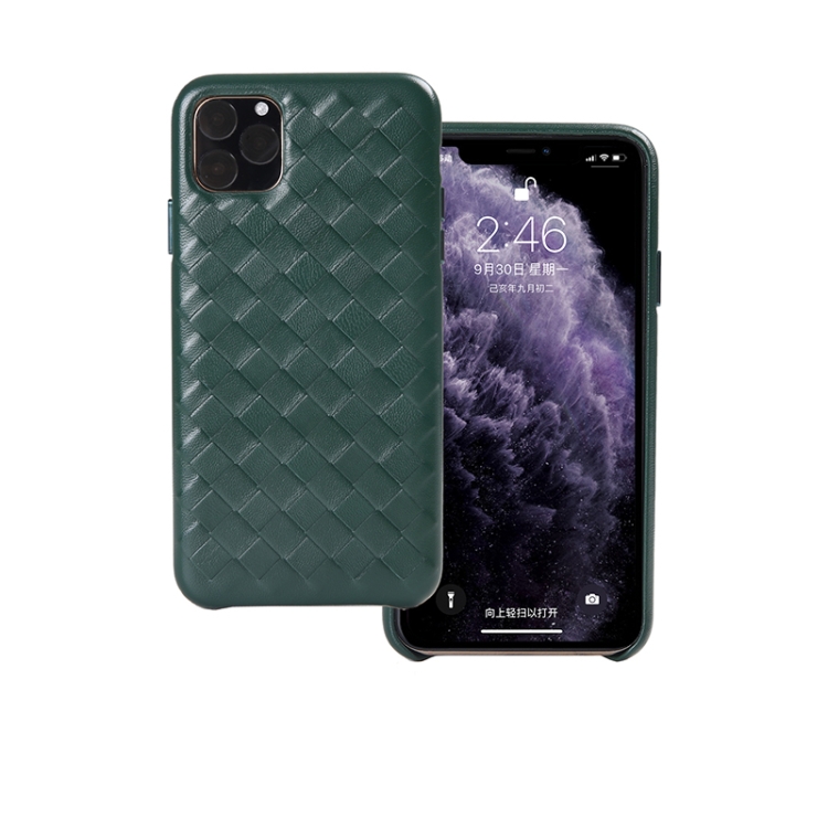 

Woven Texture Sheepskin Leather Back Cover Semi-wrapped Shockproof Case For iPhone 11 Pro(Green)