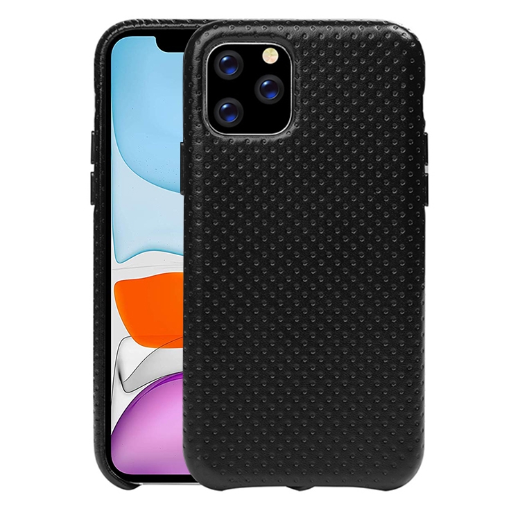 

Mesh Texture Cowhide Leather Back Cover Semi-wrapped Shockproof Case For iPhone 11(Black)