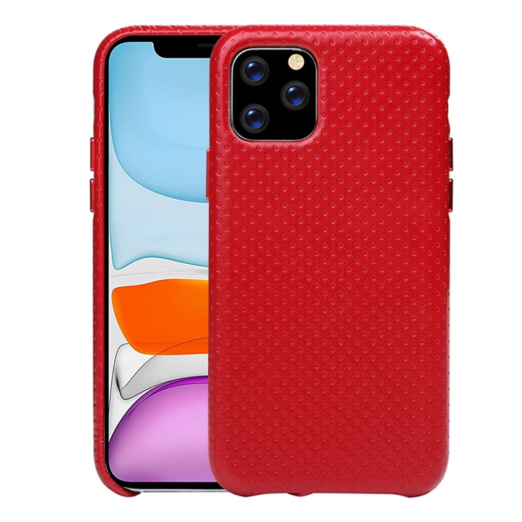 

Mesh Texture Cowhide Leather Back Cover Semi-wrapped Shockproof Case For iPhone 11(Red)