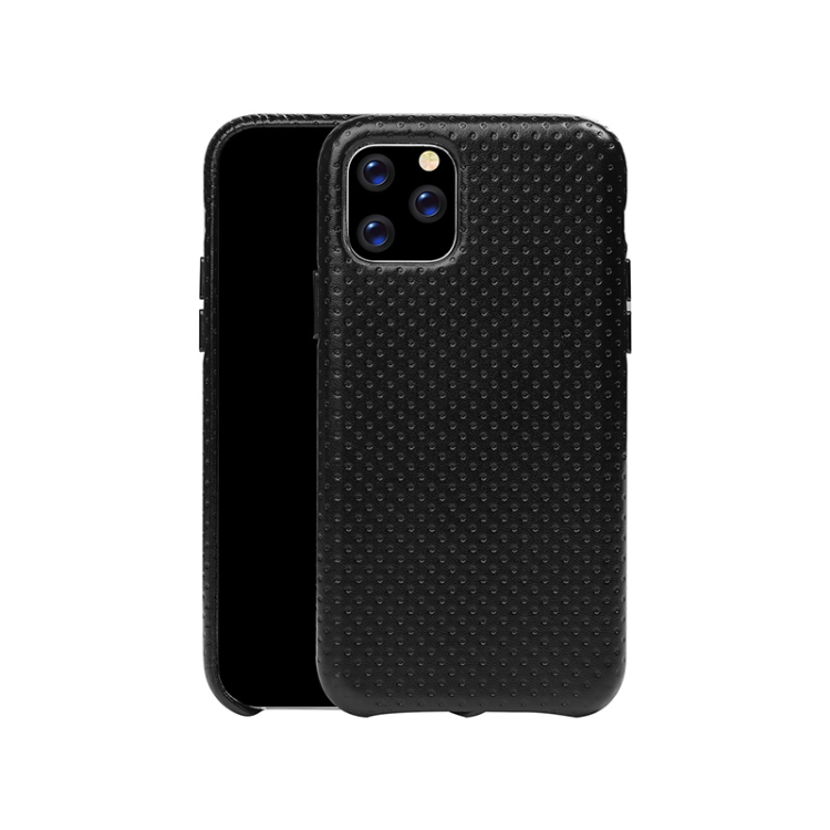 

Mesh Texture Cowhide Leather Back Cover Semi-wrapped Shockproof Case For iPhone 11 Pro Max(Black)