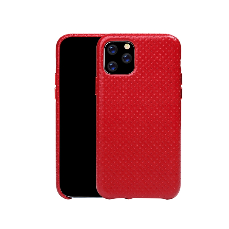 

Mesh Texture Cowhide Leather Back Cover Semi-wrapped Shockproof Case For iPhone 11 Pro Max(Red)