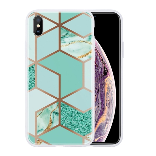 

For iPhone XS Max Geometric Marble Series Frosted Translucent TPU Protective Case(Green)