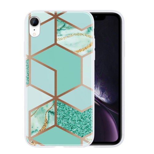 

For iPhone XR Geometric Marble Series Frosted Translucent TPU Protective Case(Green)