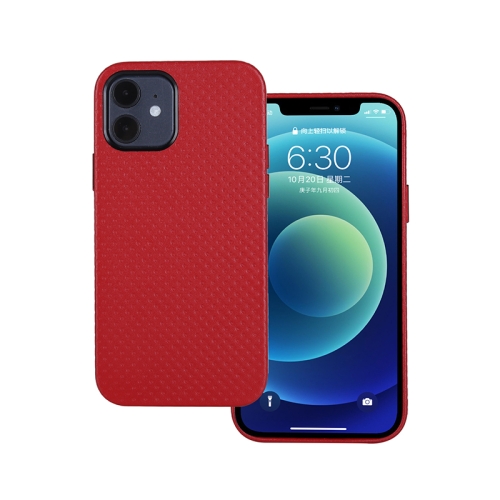 

Mesh Texture Cowhide Leather Back Cover Full-wrapped Shockproof Case For iPhone 12 / 12 Pro(Red)