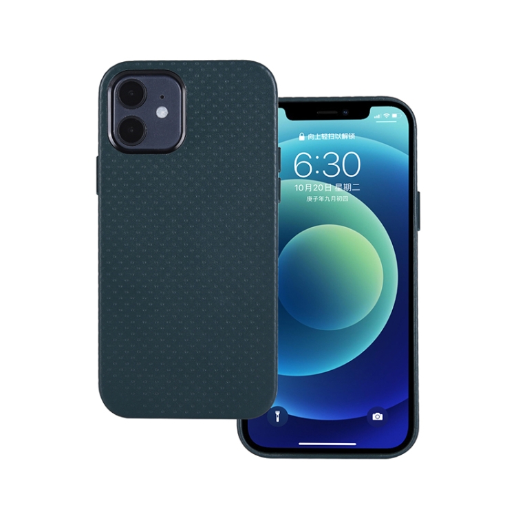 

Mesh Texture Cowhide Leather Back Cover Full-wrapped Shockproof Case For iPhone 12 / 12 Pro(Green)