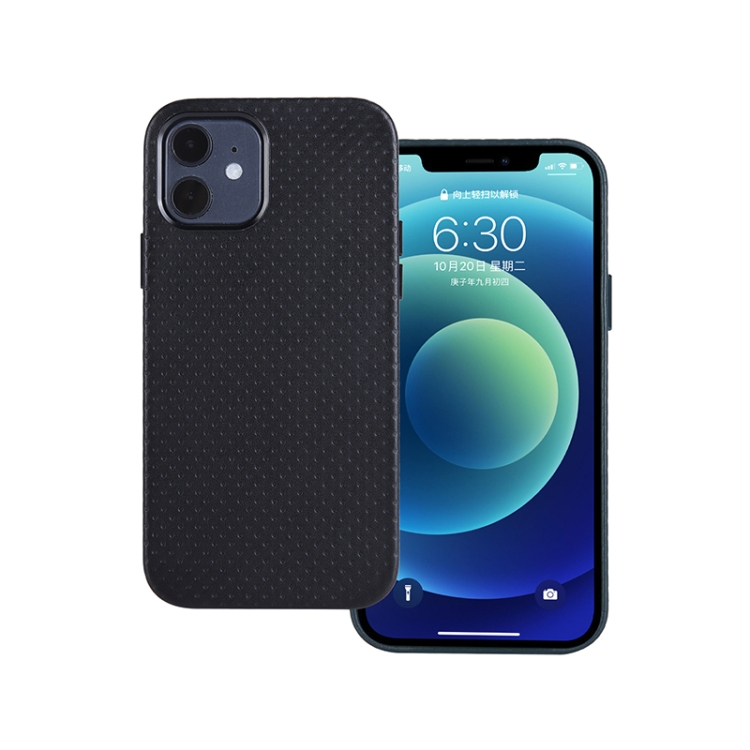 

Mesh Texture Cowhide Leather Back Cover Full-wrapped Shockproof Case For iPhone 12 Pro Max(Black)