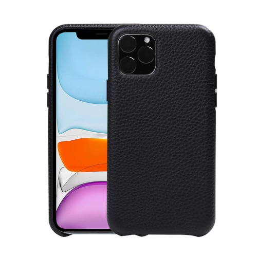 

Litchi Texture Cowhide Leather Back Cover Semi-wrapped Shockproof Case For iPhone 11(Black)