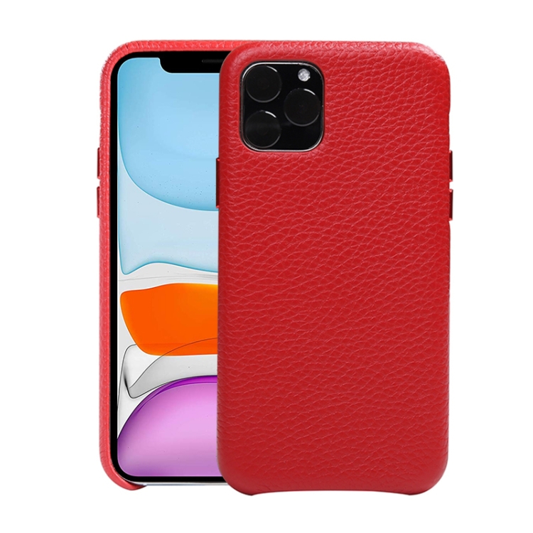 

Litchi Texture Cowhide Leather Back Cover Semi-wrapped Shockproof Case For iPhone 11(Red)