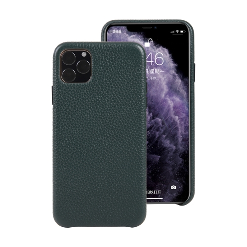 

Litchi Texture Cowhide Leather Back Cover Semi-wrapped Shockproof Case For iPhone 11(Dark Green)