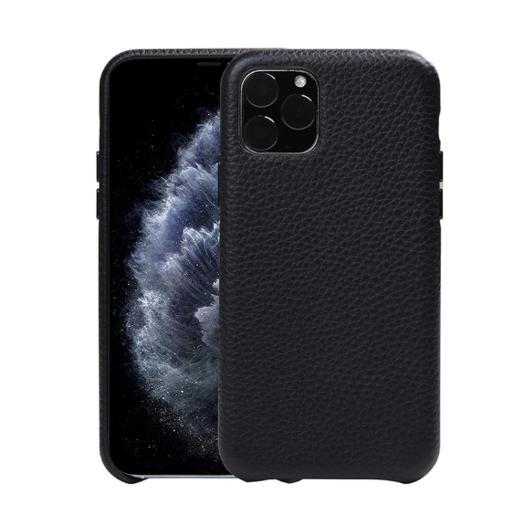 

Litchi Texture Cowhide Leather Back Cover Semi-wrapped Shockproof Case For iPhone 11 Pro(Black)