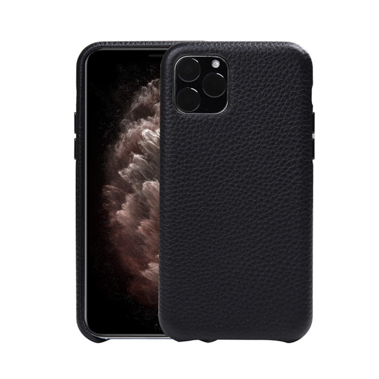 

Litchi Texture Cowhide Leather Back Cover Semi-wrapped Shockproof Case For iPhone 11 Pro Max(Black)