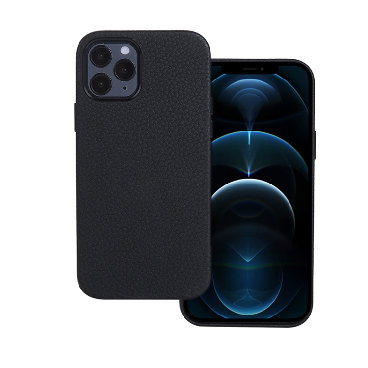

Litchi Texture Cowhide Leather Back Cover Full-wrapped Shockproof Case For iPhone 12 Pro Max(Black)