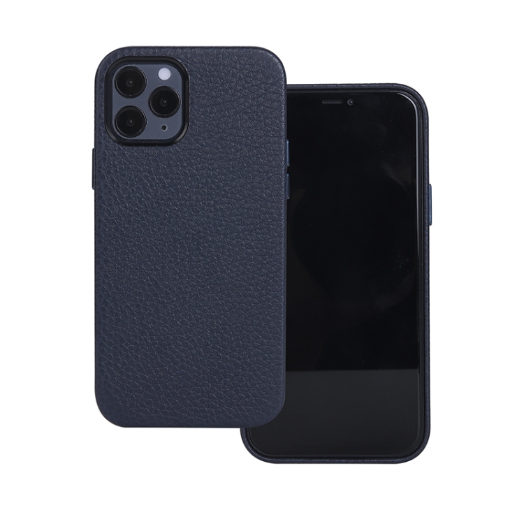 

Litchi Texture Cowhide Leather Back Cover Full-wrapped Shockproof Case For iPhone 12 Pro Max(Blue)