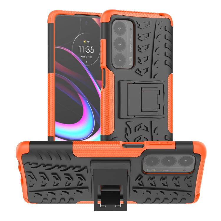 

For Motorola Edge (2021) Tire Texture Shockproof TPU+PC Protective Case with Holder(Orange)