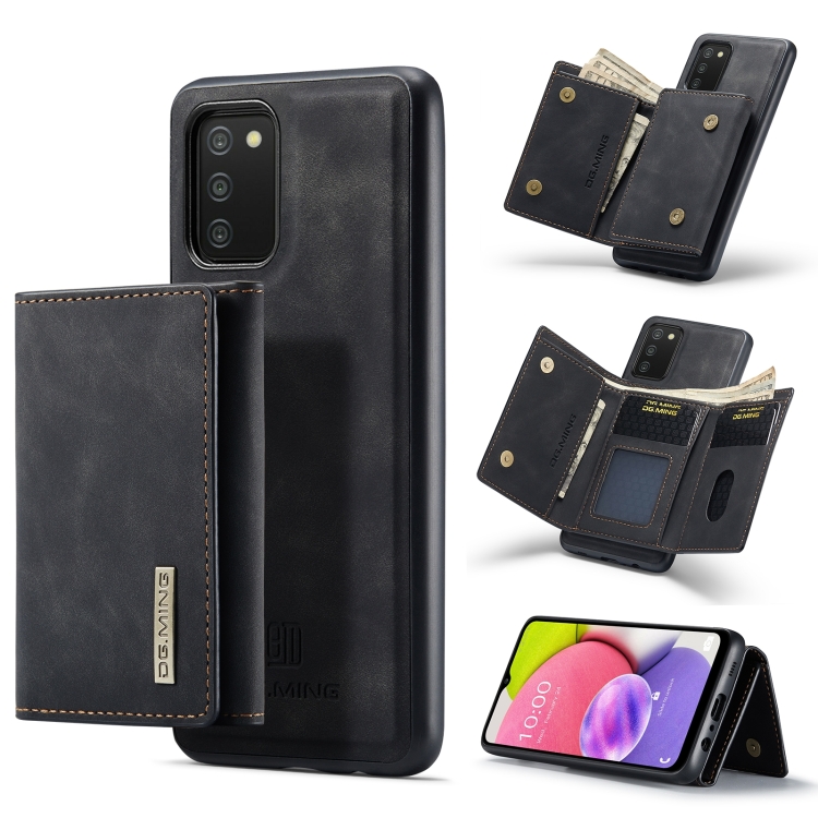 

For Samsung Galaxy A03s 166mm DG.MING M1 Series 3-Fold Multi Card Wallet + Magnetic Back Cover Shockproof Case with Holder Function(Black)