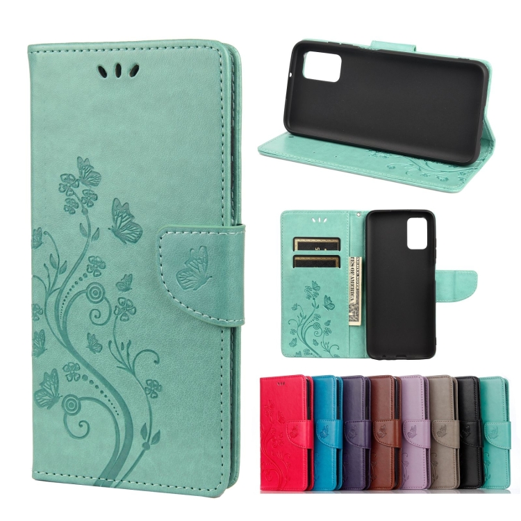 

For Samsung Galaxy A03s 166mm Butterfly Flower Pattern Horizontal Flip Leather Case with Holder & Card Slots & Wallet(Green)