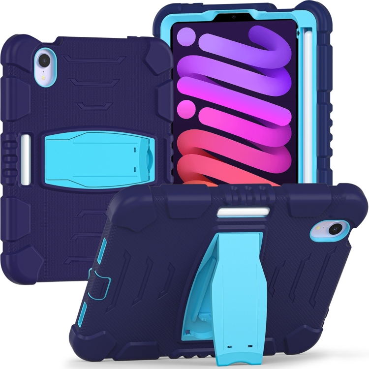 

3-Layer Protection Screen Frame + PC + Silicone Shockproof Combination Case with Holder For iPad mini 6(NavyBlue+Blue)