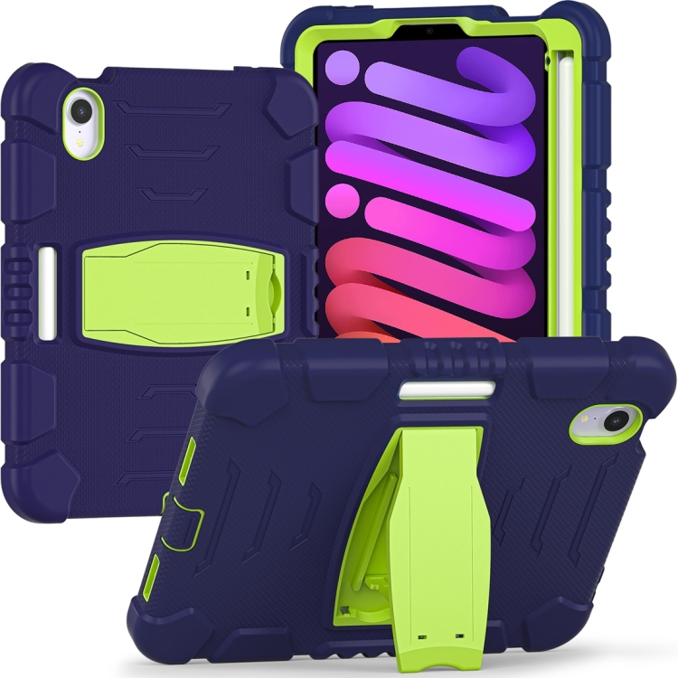 

3-Layer Protection Screen Frame + PC + Silicone Shockproof Combination Case with Holder For iPad mini 6(NavyBlue+Lime)