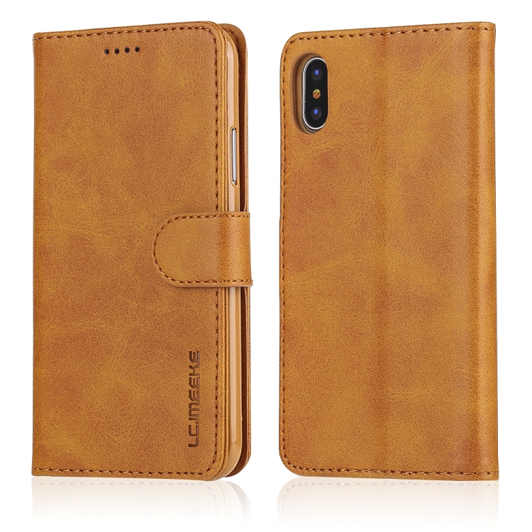 

For iPhone X / XS LC.IMEEKE Calf Texture Horizontal Flip Leather Case, with Holder & Card Slots & Wallet(Yellow)