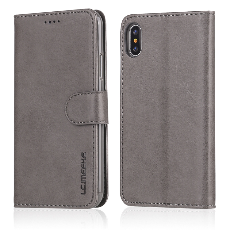

For iPhone X / XS LC.IMEEKE Calf Texture Horizontal Flip Leather Case, with Holder & Card Slots & Wallet(Grey)