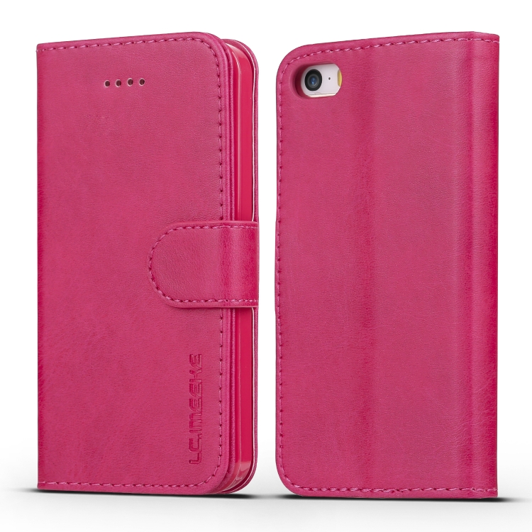 

For iPhone 5 LC.IMEEKE Calf Texture Horizontal Flip Leather Case, with Holder & Card Slots & Wallet(Red)