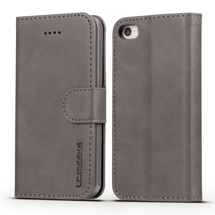 

For iPhone 5 LC.IMEEKE Calf Texture Horizontal Flip Leather Case, with Holder & Card Slots & Wallet(Grey)