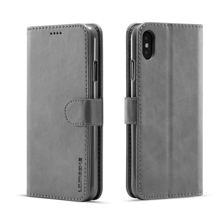 

For iPhone XS Max LC.IMEEKE Calf Texture Horizontal Flip Leather Case, with Holder & Card Slots & Wallet(Grey)