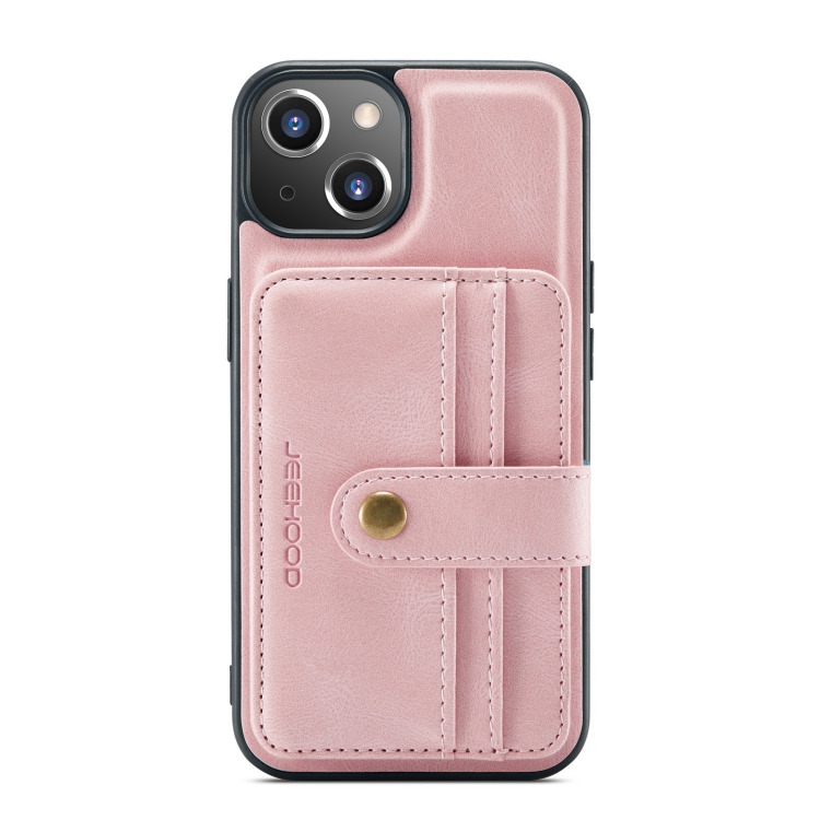 

JEEHOOD Anti-theft Brush Magnetic PU + TPU Protective Case with Card Slot For iPhone 13(Pink)