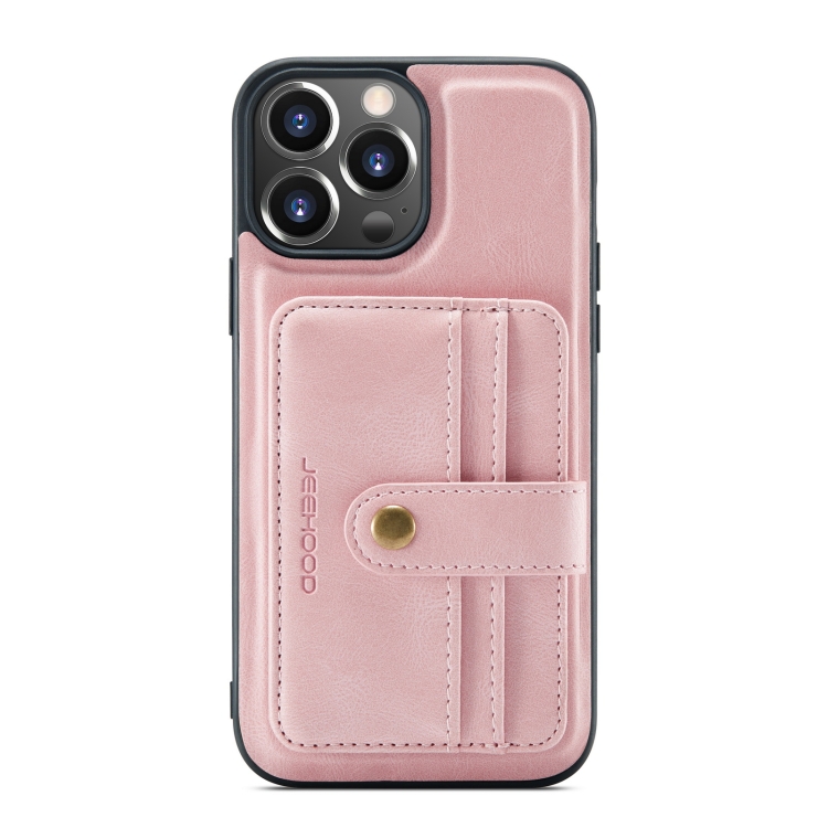 

JEEHOOD Anti-theft Brush Magnetic PU + TPU Protective Case with Card Slot For iPhone 13 Pro Max(Pink)