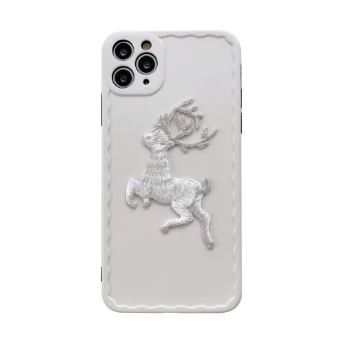 

Embroidered Christmas Deer Wave TPU Case For iPhone 13(White)