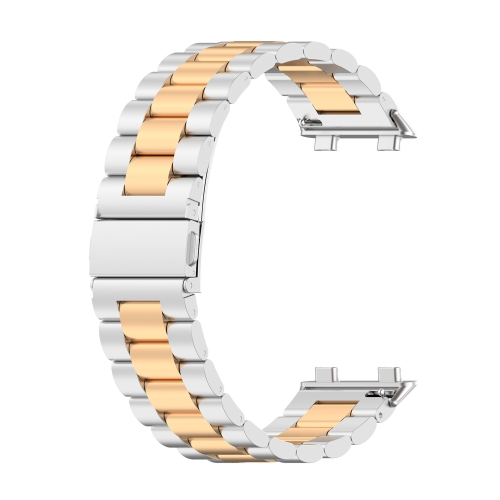 

For OPPO Watch 2 42mm Stainless Steel Three-beads Replacement Strap Watchband(Silver Rose Gold)