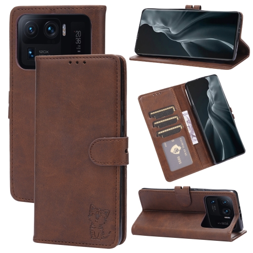 

For Xiaomi Mi 11 Ultra Embossed Happy Cat Pattern Horizontal Flip Leather Case with Holder & Card Slots & Wallet(Brown)