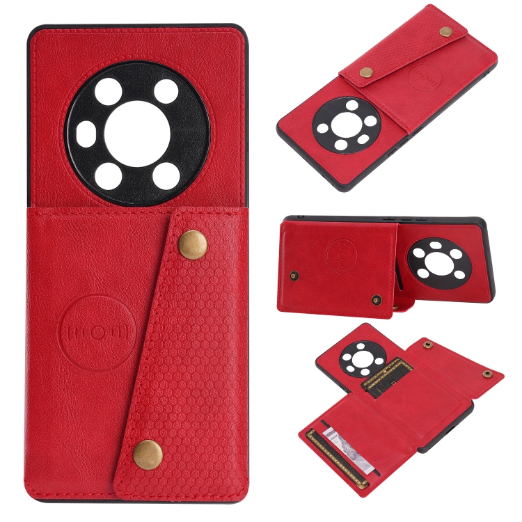 

For Honor Magic3 Double Buckle PU + TPU Shockproof Magnetic Case with Card Slots & Holder(Red)