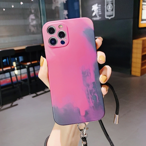 

Watercolor TPU Shockproof Phone Case with Neck Lanyard For iPhone 11 Pro(Berry Color)