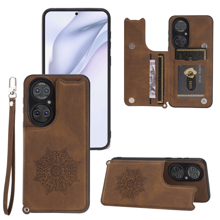 

For Huawei P50 Mandala Embossed PU + TPU Magnetic Case with Card Slots & Holder & Lanyard(Brown)
