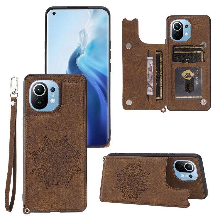 

For Xiaomi Mi 11 Mandala Embossed PU + TPU Magnetic Case with Card Slots & Holder & Lanyard(Brown)