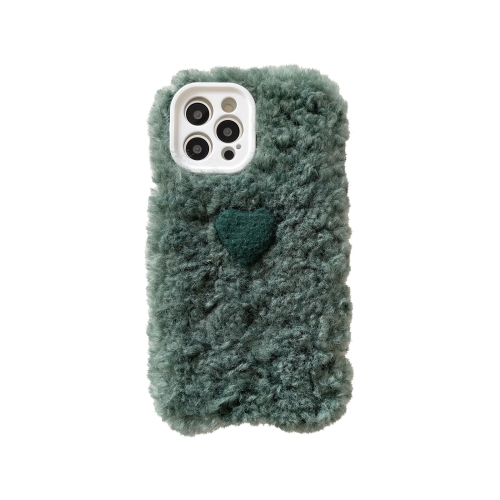 

Plush Heart Soft Protective Case For iPhone 12(Green)